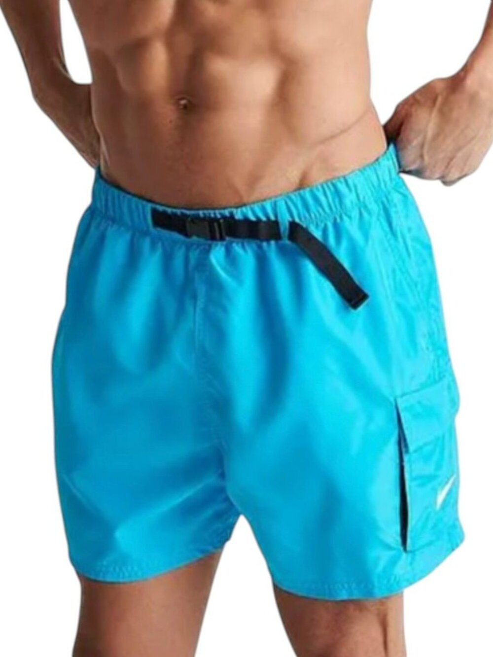 Nike Swim Blue Belted Packable 5" Volley Short NESSB522-480 Mens L NEW with Tags - Picture 8 of 12
